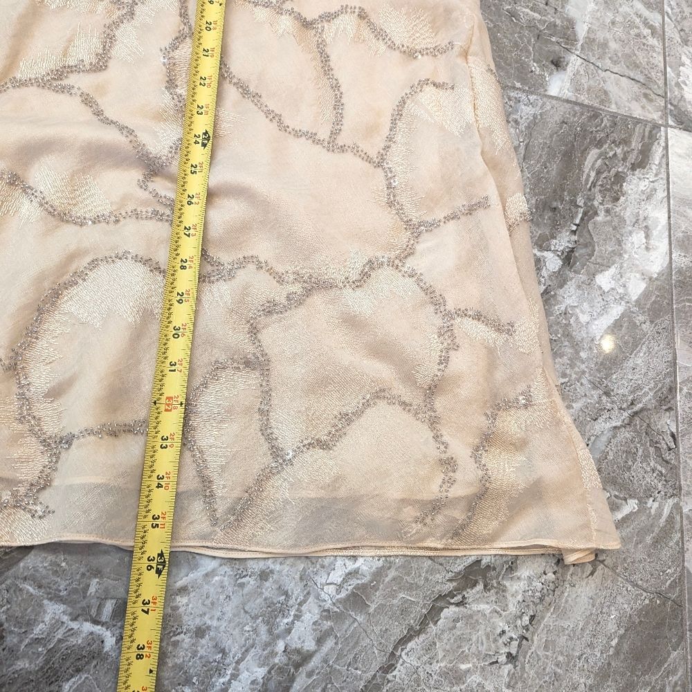 New ZARA Satin Midi Long Slip Skirt Beige Marble Neutral Nude Sz M Beads Sheer - Picture 13 of 14